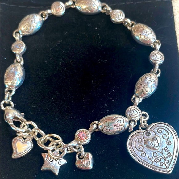 Brighton Jewelry - Brighton Vintage Power of Pink Silver Heart Charm Bracelet